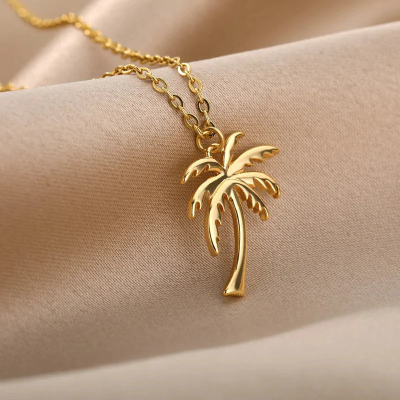 Palm Tree Pendant Necklace for Women gold