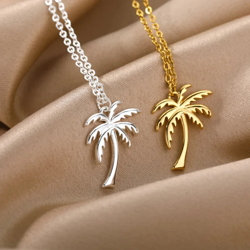 Palm Tree Pendant Necklace for Women silver