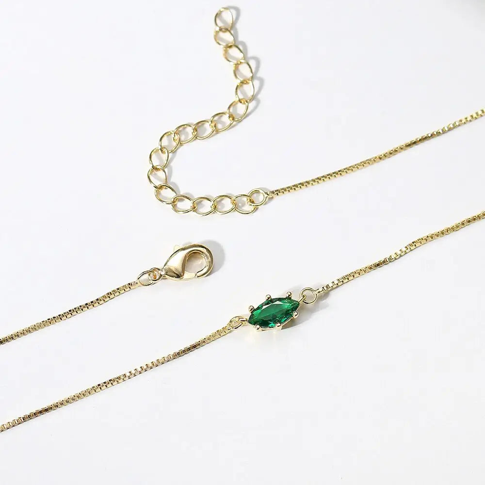 Birthstone eye-shaped pendant necklace