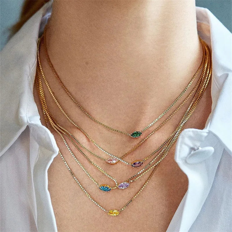 Birthstone eye-shaped pendant necklace