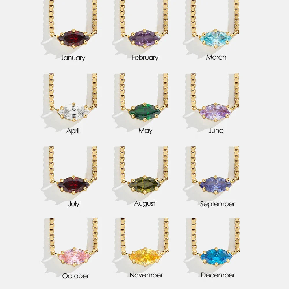 Birthstone eye-shaped pendant necklace