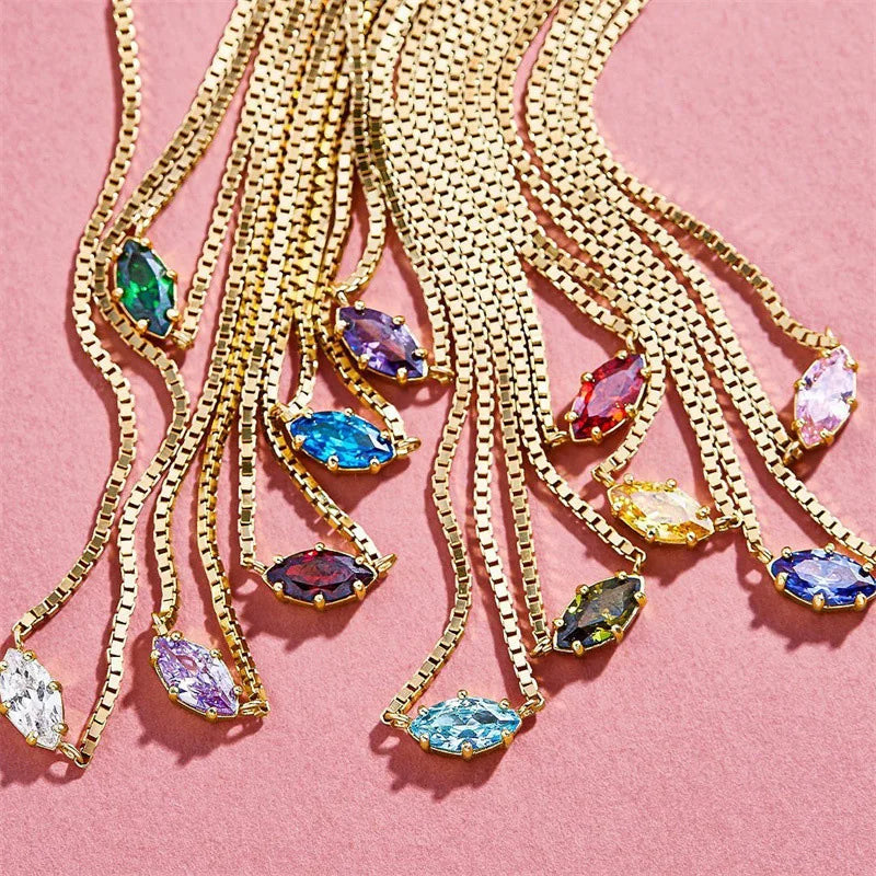 Birthstone eye-shaped pendant necklace March
