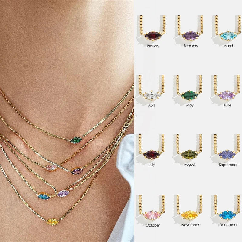 Birthstone eye-shaped pendant necklace 