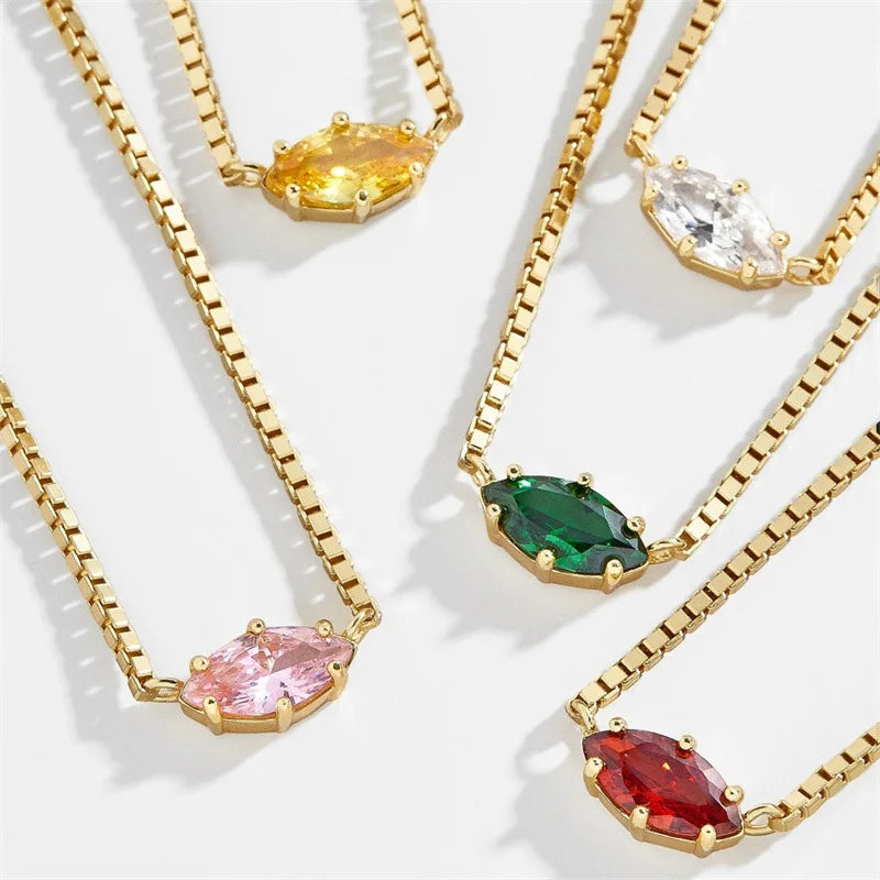 Birthstone eye-shaped pendant necklace