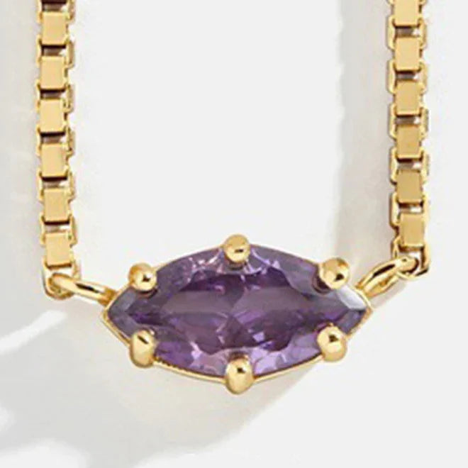 Birthstone eye-shaped pendant necklace February