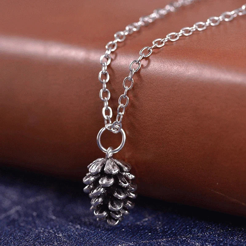Necklace with Pinecone Pendant for Women silver
