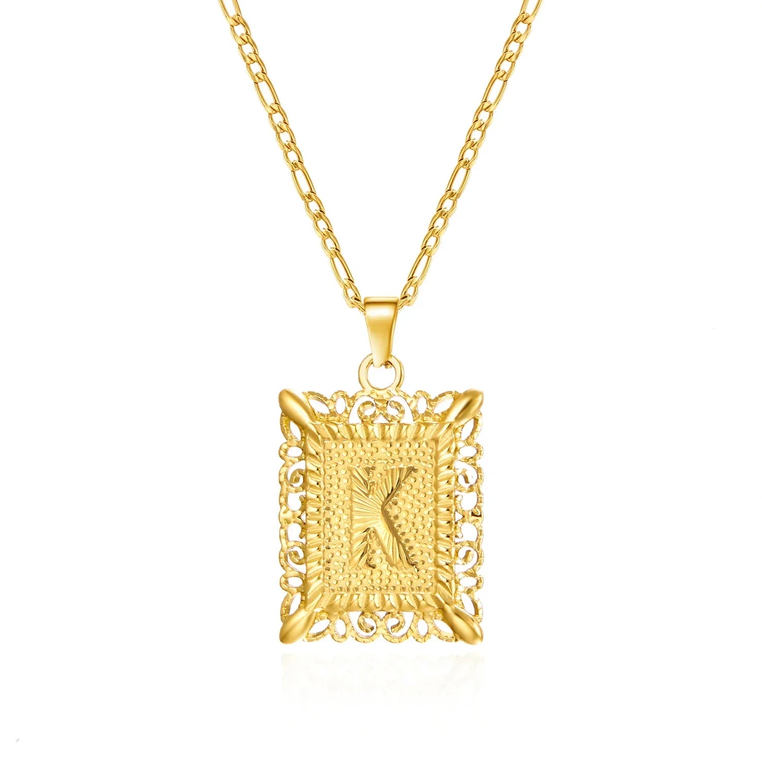Necklace with rectangular initial pendant k