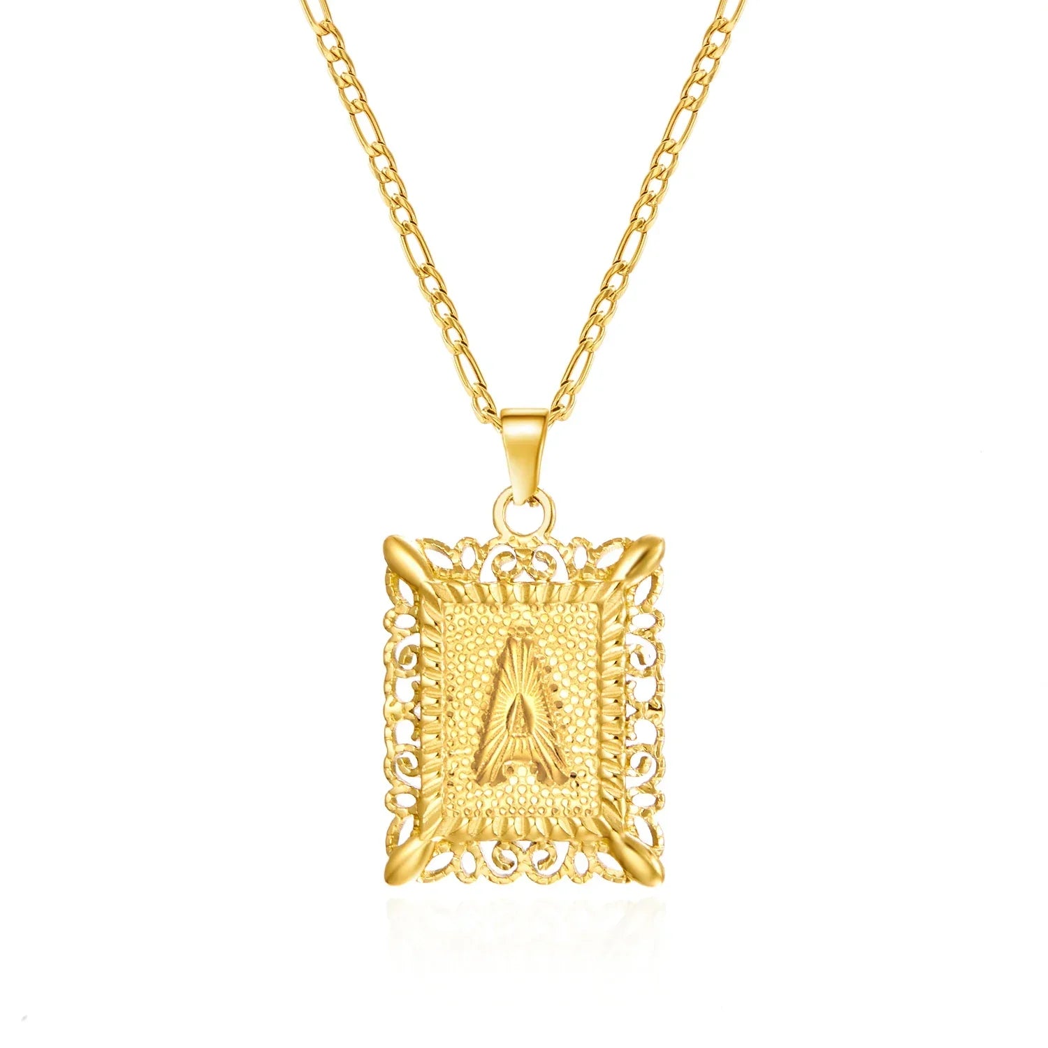 Necklace with rectangular initial pendant a