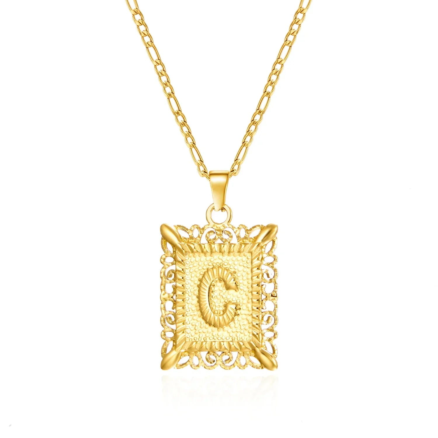 Necklace with rectangular initial pendant c