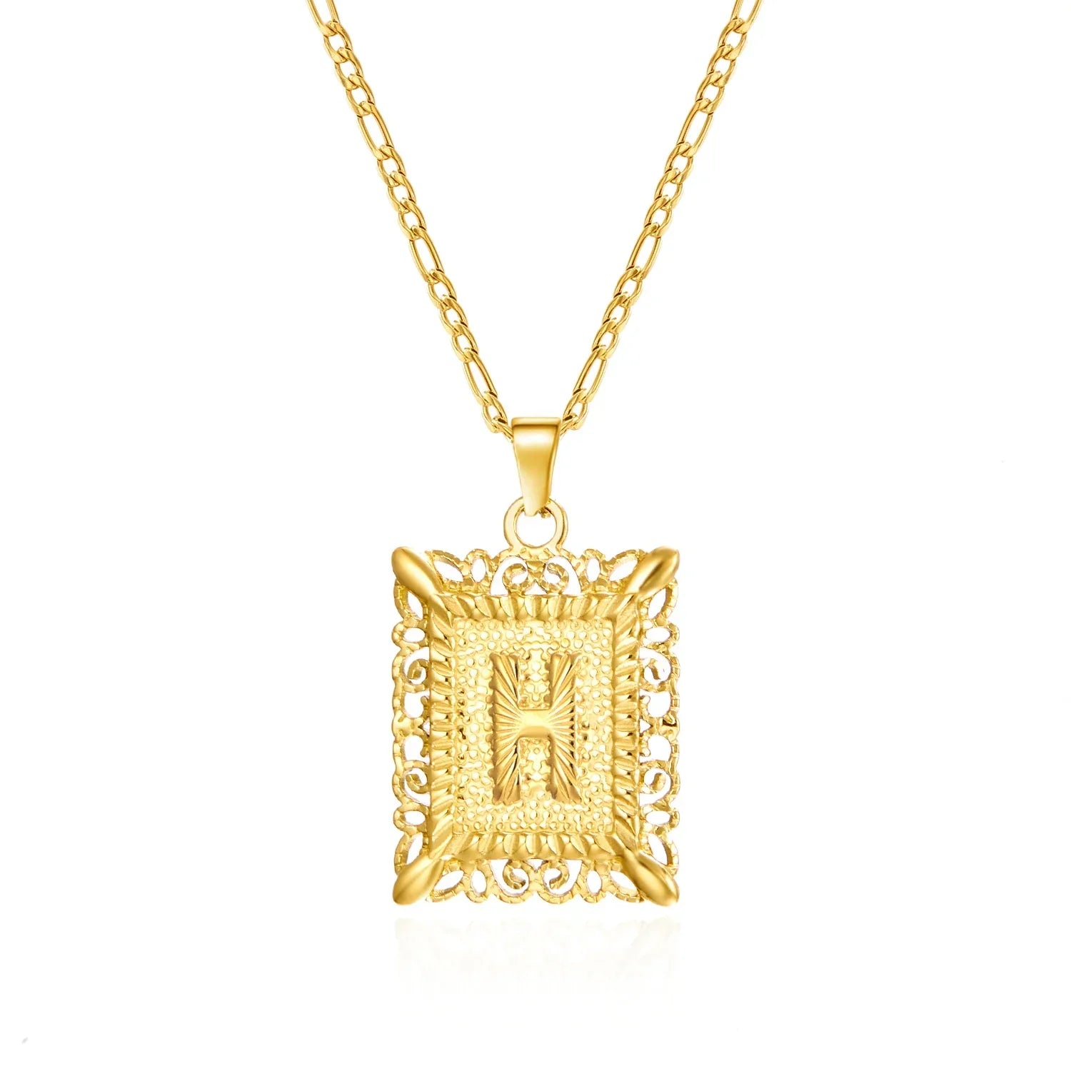 Necklace with rectangular initial pendant h