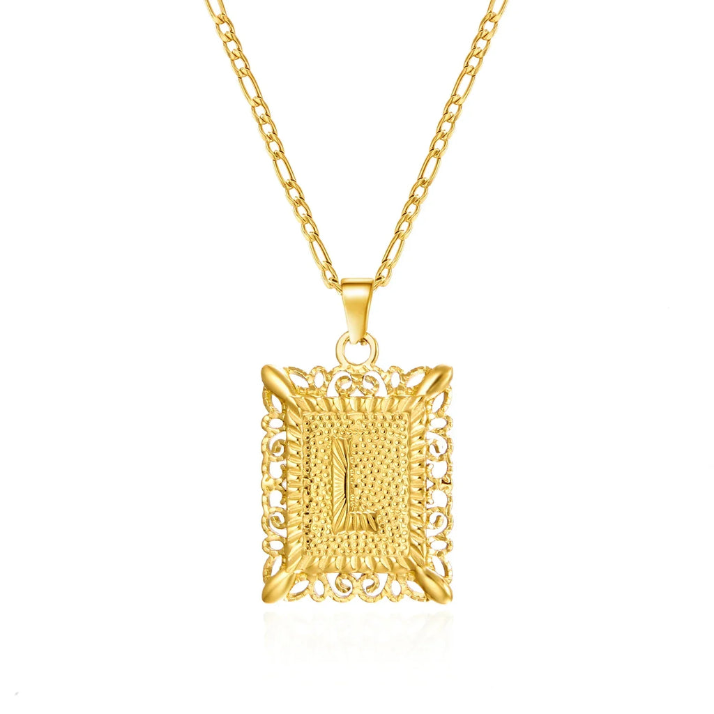 Necklace with rectangular initial pendant l