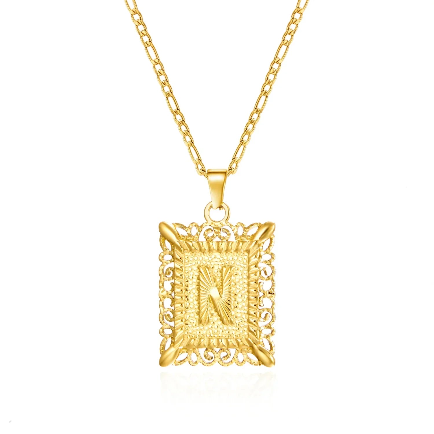 Necklace with rectangular initial pendant n
