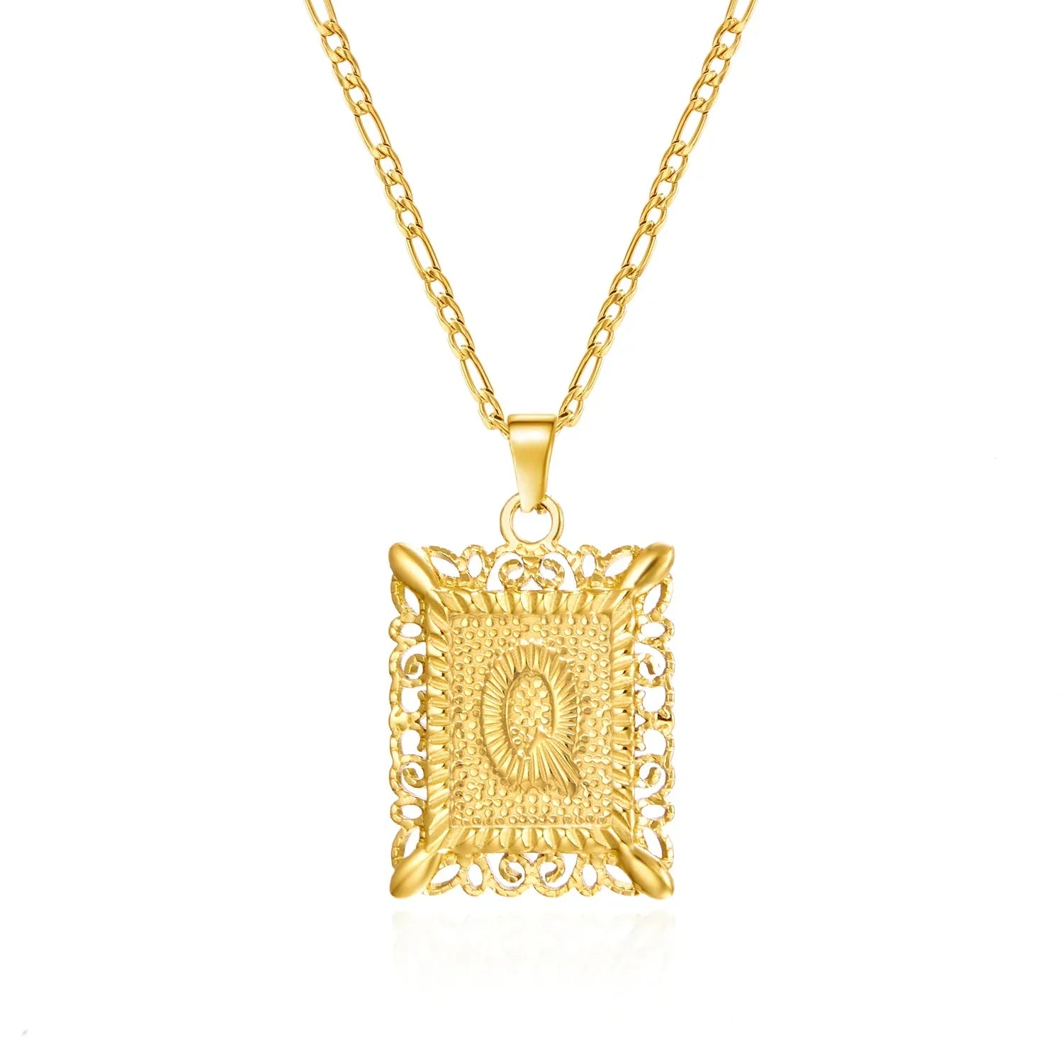 Necklace with rectangular initial pendant q