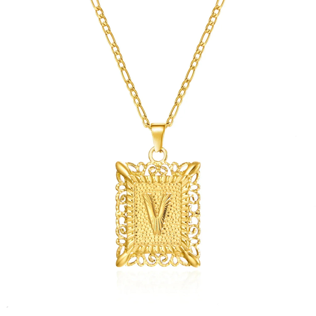 Necklace with rectangular initial pendant v