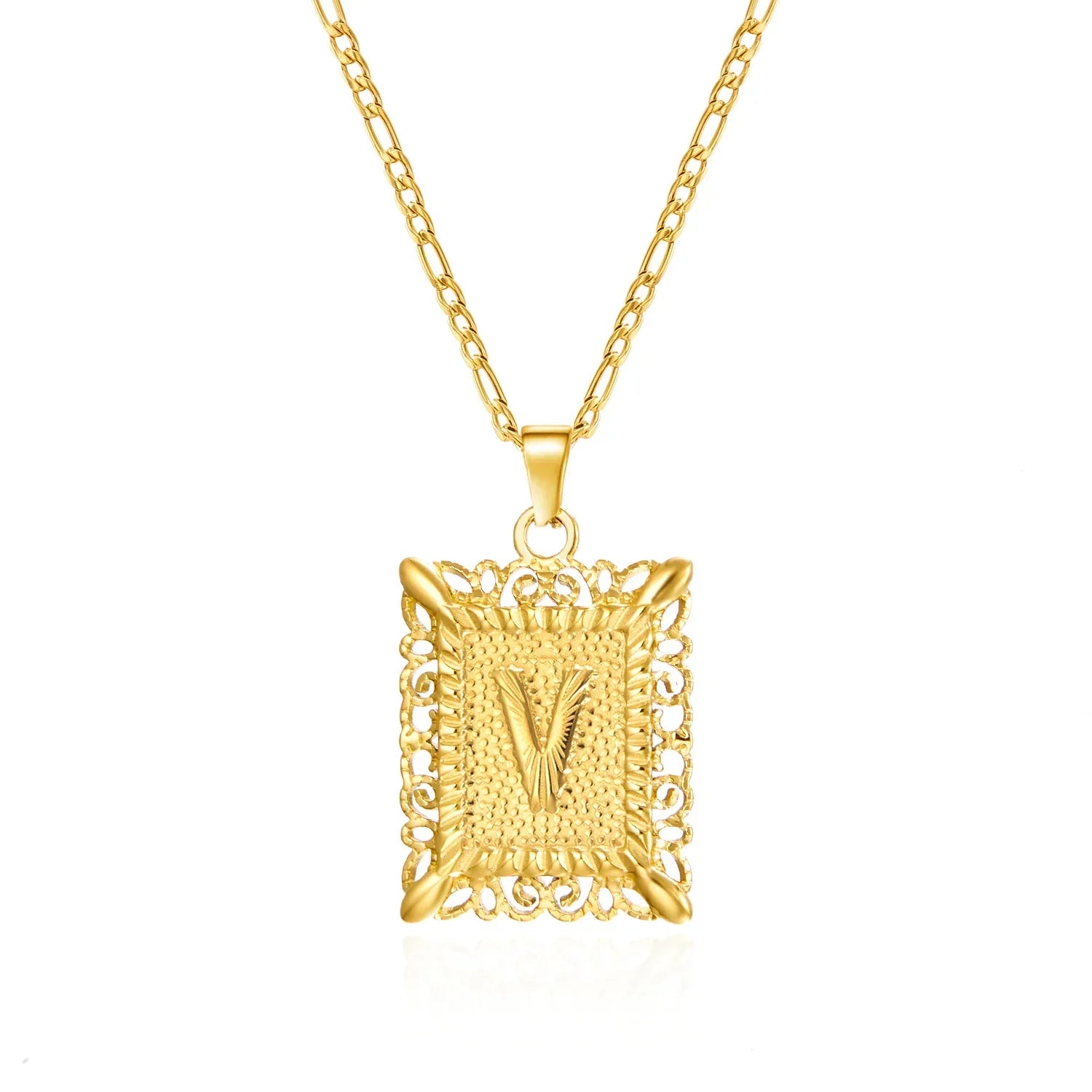 Necklace with rectangular initial pendant v