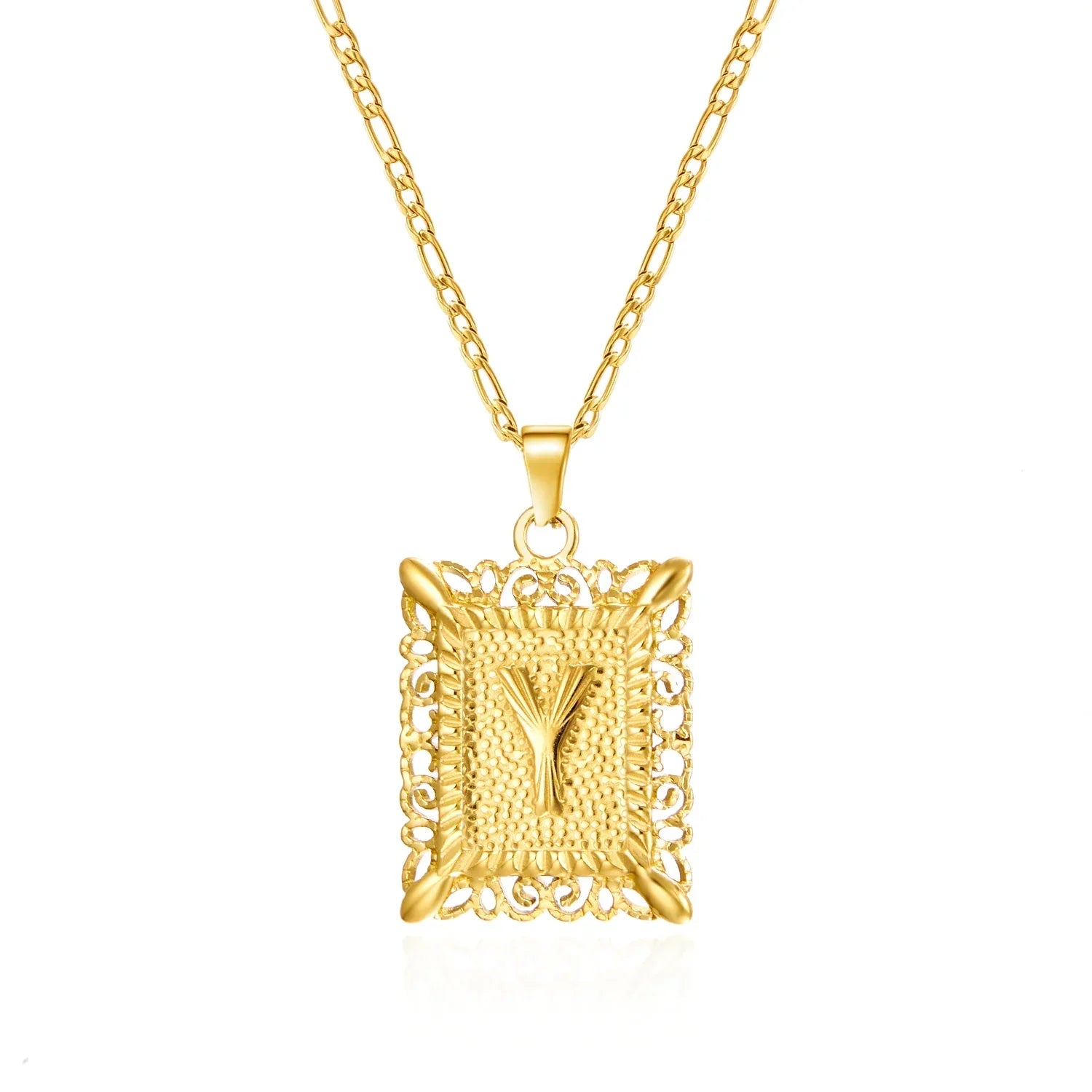 Necklace with rectangular initial pendant y