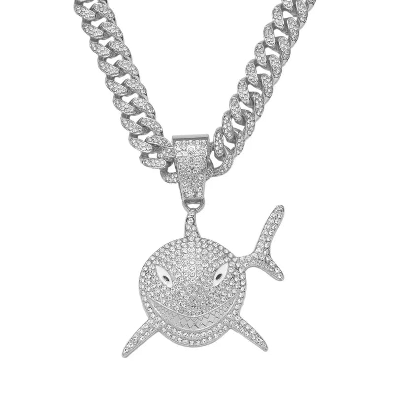 Necklace with Silver Rhinestone Shark Pendant