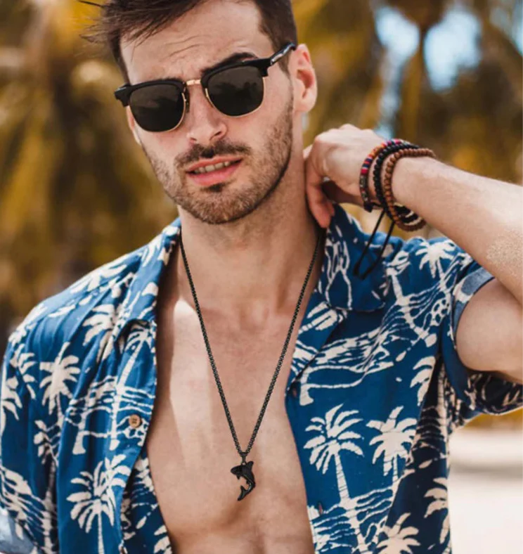 Necklace with Shark Pendant for Men black