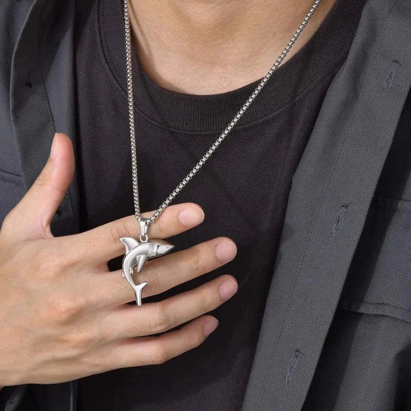 Necklace with Shark Pendant for Men silver