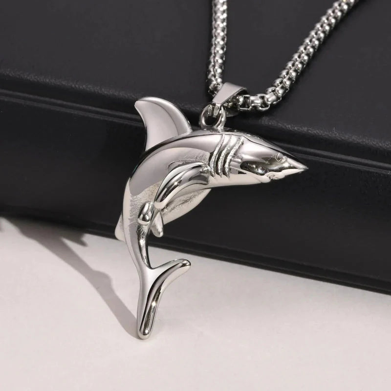 Necklace with Shark Pendant for Men silver