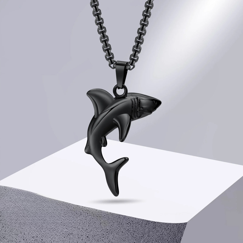 Necklace with Shark Pendant for Men black