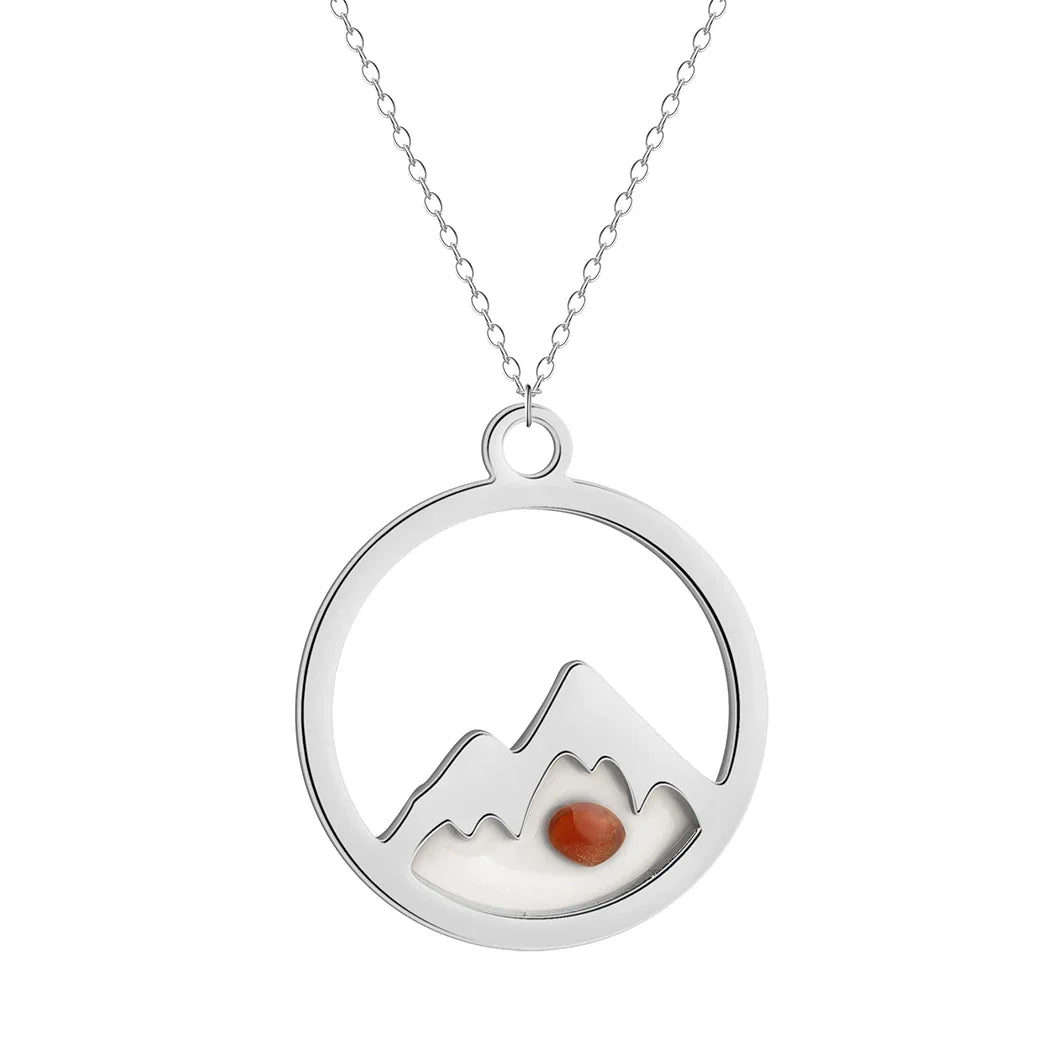 Necklace with Round Pendant Mountain and Silver Seed
