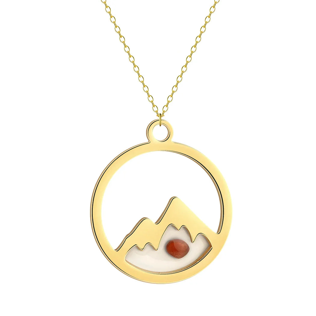 Necklace with Round Pendant Mountain and Gold Seed