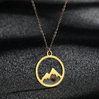 Necklace with Round Pendant Mountain and Gold Seed