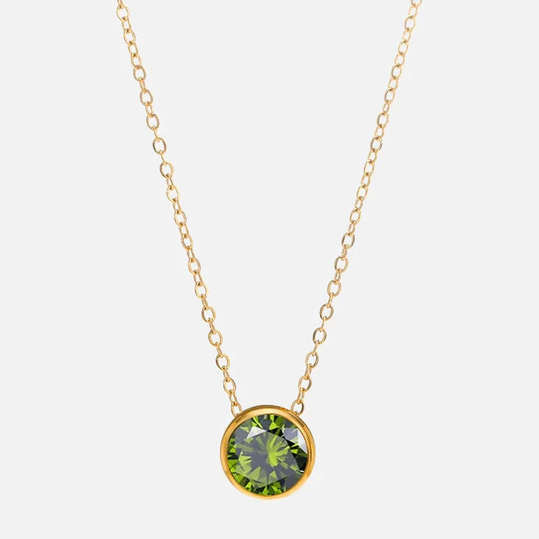 Necklace with round birthstone pendant for women
