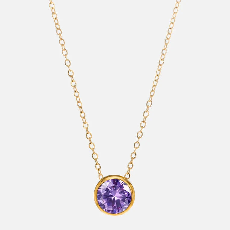 Necklace with round birthstone pendant for women