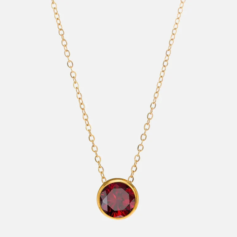 Necklace with round birthstone pendant for women
