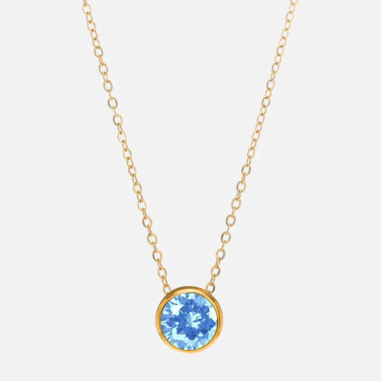 Necklace with round birthstone pendant for women