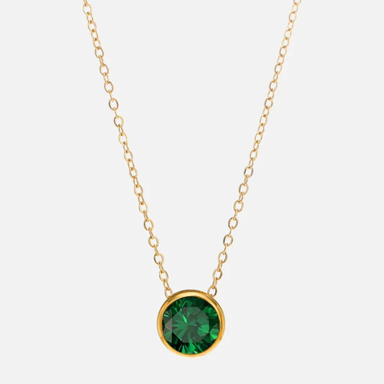 Necklace with round birthstone pendant for women