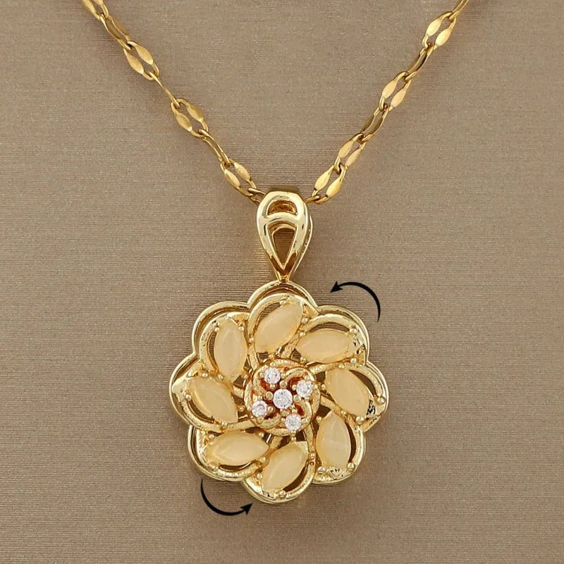Rotating Flower Anti-Stress Pendant Necklace