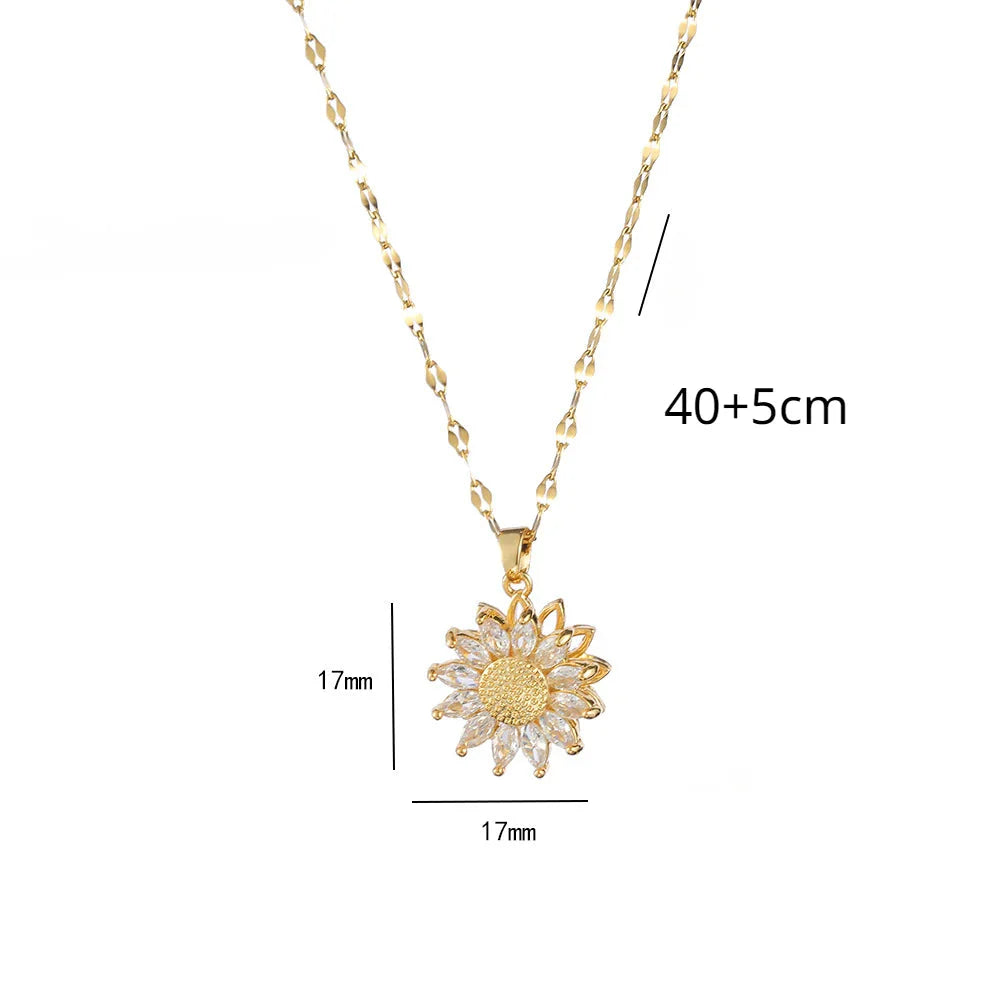 Necklace with Rotating Zircon Flower Anti-Anxiety Pendant