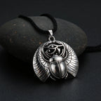 Necklace with Egyptian Scarab and Eye of Horus Pendant in Silver