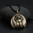 Necklace with Egyptian Scarab and Eye of Horus Pendant in Rose Gold