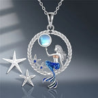 Necklace with Mermaid Pendant with Zircon and Moonstone