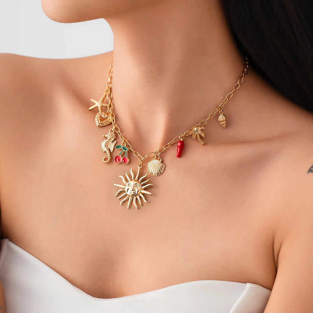 Necklace with Sun and Shells Pendant 1