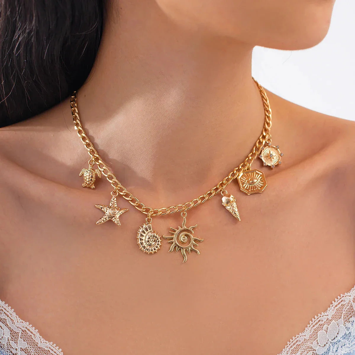 Necklace with Sun and Shells Pendant 2