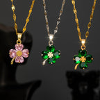 Necklace with Colorful 4-Leaf Clover Pendant silver and green