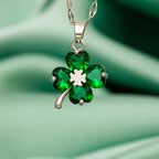 Necklace with Colorful 4-Leaf Clover Pendant silver and green