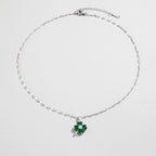 Necklace with Colorful 4-Leaf Clover Pendant gold and green
