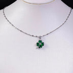 Necklace with Colorful 4-Leaf Clover Pendant silver and green