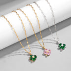Necklace with Colorful 4-Leaf Clover Pendant silver and gold