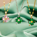 Necklace with Colorful 4-Leaf Clover Pendant gold and rose