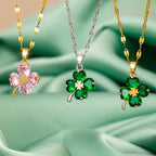 Necklace with Colorful 4-Leaf Clover Pendant gold and rose