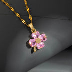 Necklace with Colorful 4-Leaf Clover Pendant gold and rose