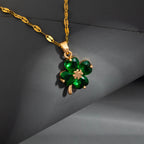 Necklace with Colorful 4-Leaf Clover Pendant gold and green