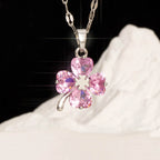 Necklace with Colorful 4-Leaf Clover Pendant silver and rose